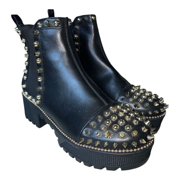 Cape Robbin Shoes - Cape Robbin Boots Womens Sz 7 Gold Spiky Black Pull-on Platform Ankle Chunky New